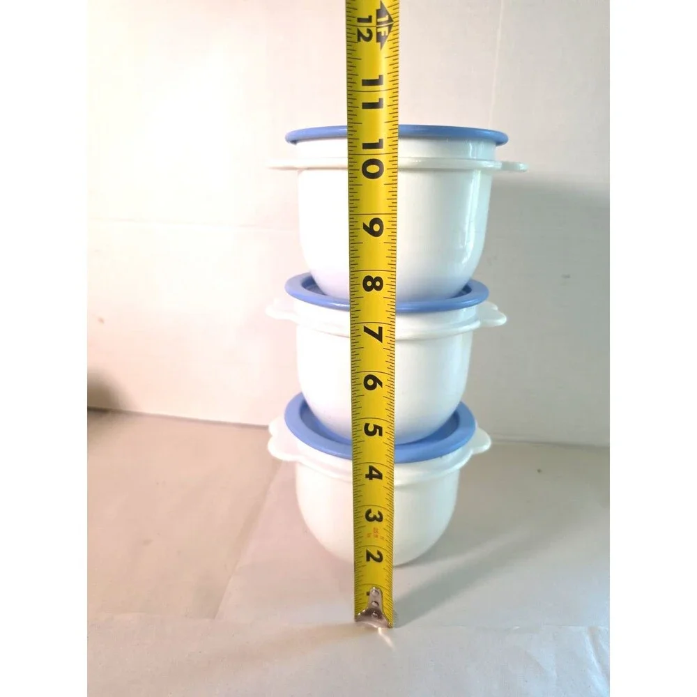 Tupperware Butterfly Bowl Set of 3 White #2513 One Touch Blue Seals 700ml